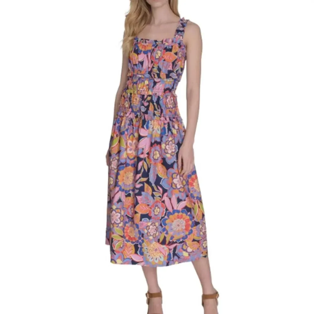 $138 Eliza J 100% Cotton Floral Print Midi Dress 20W NWT - Picture 2 of 12